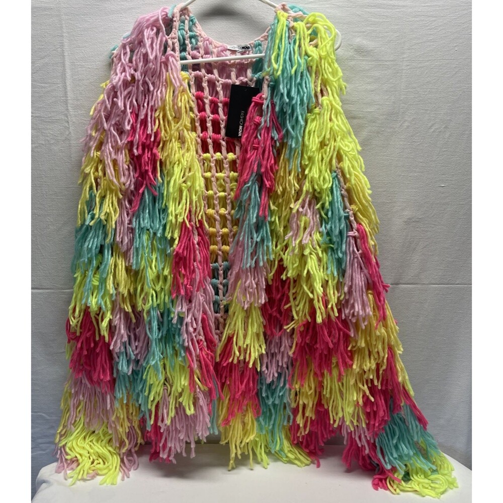 Boho Multi - Colored Crochet Fringe Festival Jacket SZ XL Fashion Nova